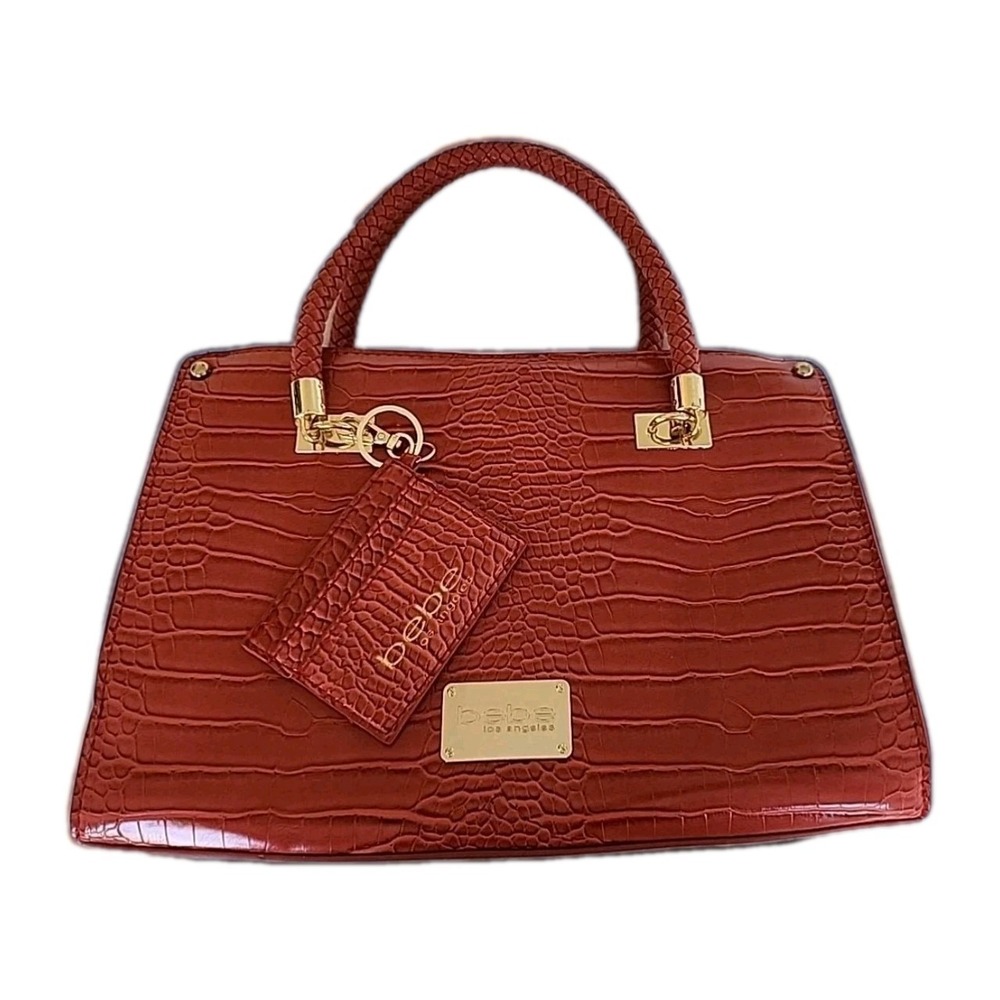 Vintage‎ Bebe Bella Crocodile Satchel Handbag Candy Apple Red +Card Case Y2K EUC